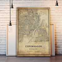 
              Copenhagen, Denmark Vintage Style Map Print 
            