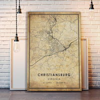 Christianburg, Virginia Vintage Style Map Print 