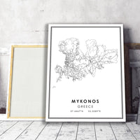 
              Mykonos, Greece Modern Style Map Print 
            