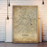 
              Athens, Greece Vintage Style Map Print 
            