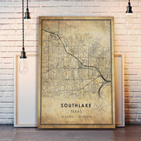 
              Southlake, Texas Vintage Style Map Print 
            