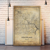 Southlake, Texas Vintage Style Map Print 