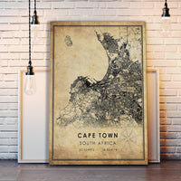 
              Cape Town, South Africa Vintage Style Map Print 
            