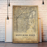 
              North Miami Beach, Florida Vintage Style Map Print 
            