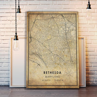 Bethesda, Maryland Vintage Style Map Print