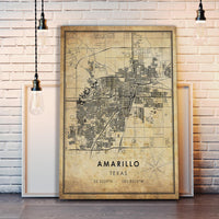 Amarillo, Texas Vintage Style Map Print 