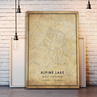 
              Alpine Lake, West Virginia Vintage Style Map Print 
            