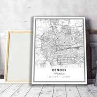 
              Rennes, France Modern Style Map Print
            