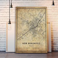 New Braunfels, Texas Vintage Style Map Print 