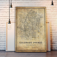 
              Colorado Springs, Colorado Vintage Style Map Print 
            
