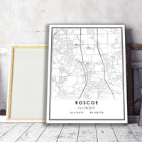 Roscoe, Illinois Modern Map Print  