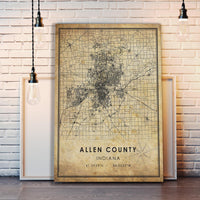 
              Allen County, Indiana Vintage Style Map Print 
            