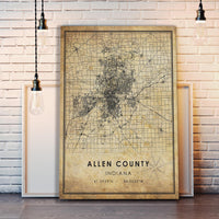 Allen County, Indiana Vintage Style Map Print 