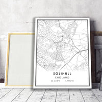 Solihull, England Modern Style Map Print 