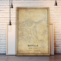 
              Bayville, New York Vintage Style Map Print 
            