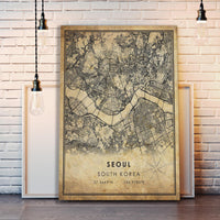Seoul, South Korea Vintage Style Map Print 