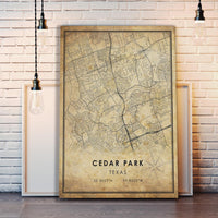 
              Cedar Park, Texas Vintage Style Map Print 
            