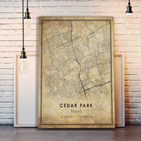 Cedar Park, Texas Vintage Style Map Print 