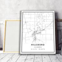 Hillsboro, Illinois Modern Map Print 