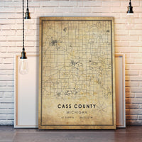 Cass County, Michigan Vintage Style Map Print 