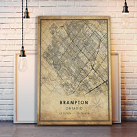 
              Brampton, Ontario Vintage Style Map Print 
            