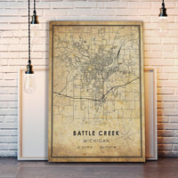 Battle Creek, Michigan Vintage Style Map Print 