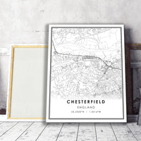 
              Chesterfield, England Modern Style Map Print 
            