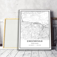 Chesterfield, England Modern Style Map Print 