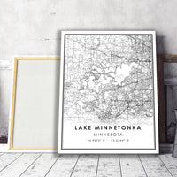 Lake Minnesonka, Minnesota Modern Map Print 
