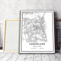 
              Sunderland, England Modern Style Map Print 
            