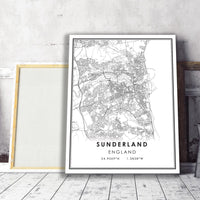 Sunderland, England Modern Style Map Print 