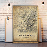 
              Chattanooga, Tennessee Vintage Style Map Print 
            