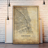 
              Chicago, Illinois Vintage Style Map Print 
            