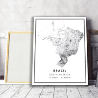Brazil, South America Modern Style Map Print 