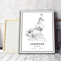 
              Cameroon, Africa Modern Style Map Print 
            