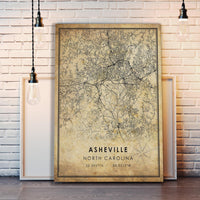 
              Asheville, North Carolina Vintage Style Map Print 
            