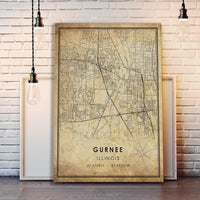 Gurnee, Illinois Vintage Style Map Print 