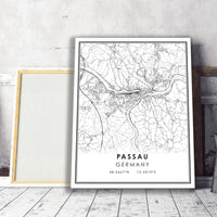 Passau, Germany Modern Style Map Print 