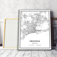 
              Swansea, Wales Modern Style Map Print
            