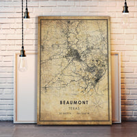 Beaumont, Texas Vintage Style Map Print 