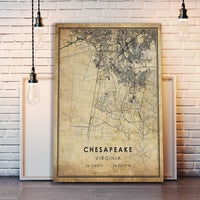 
              Chesapeake, Virginia Vintage Style Map Print 
            