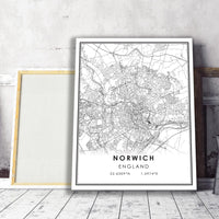 Norwich, England Modern Style Map Print 