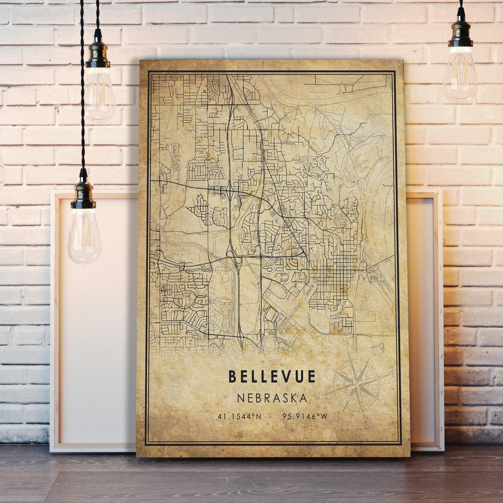Bellevue, Nebraska Vintage Style Map Print 