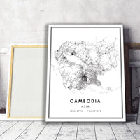 
              Cambodia, Asia Modern Style Map Print 
            