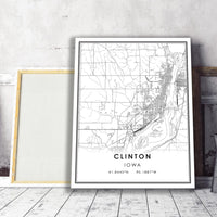 Clinton, Iowa Modern Map Print