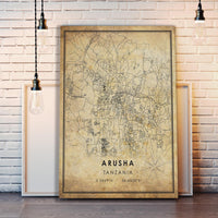 Arusha, Tanzania Vintage Style Map Print 