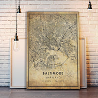 
              Baltimore, Maryland Vintage Style Map Print 
            