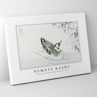 Numata Kashu - Spectacled Teal and Snow-bent Bamboo illustration from Pictorial Monograph of Birds (1885)