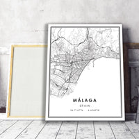 
              Malaga, Spain Modern Style Map Print 
            