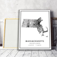 
              Massachusetts, United States Modern Style Map Print 
            